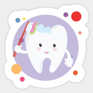 Happy Clean Tooth Washing With Tootbrush Cute Kawaii Design Sticker